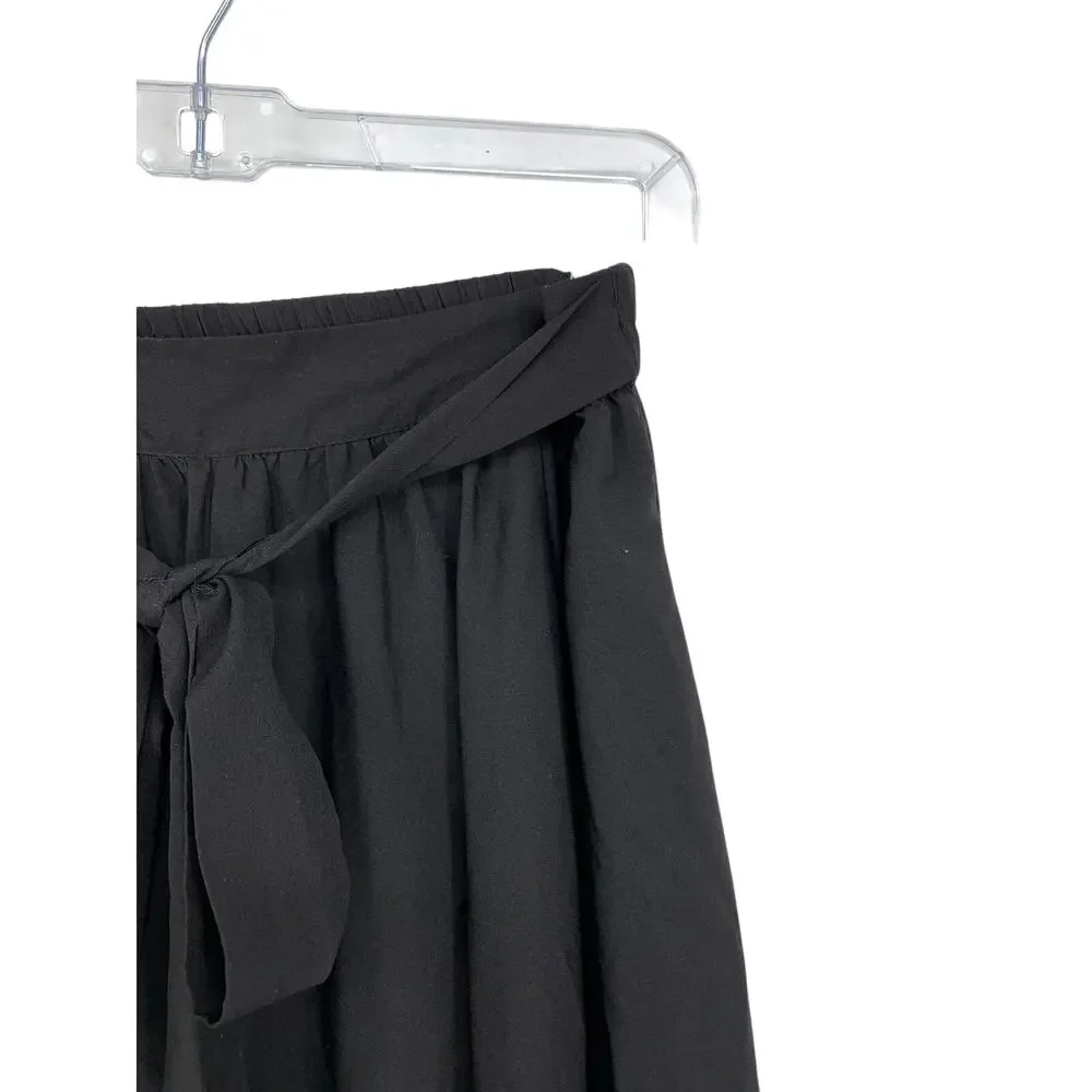 Versona A-Line Skirt Womens Size Medium Elastic Back Waist Black Tie Waist